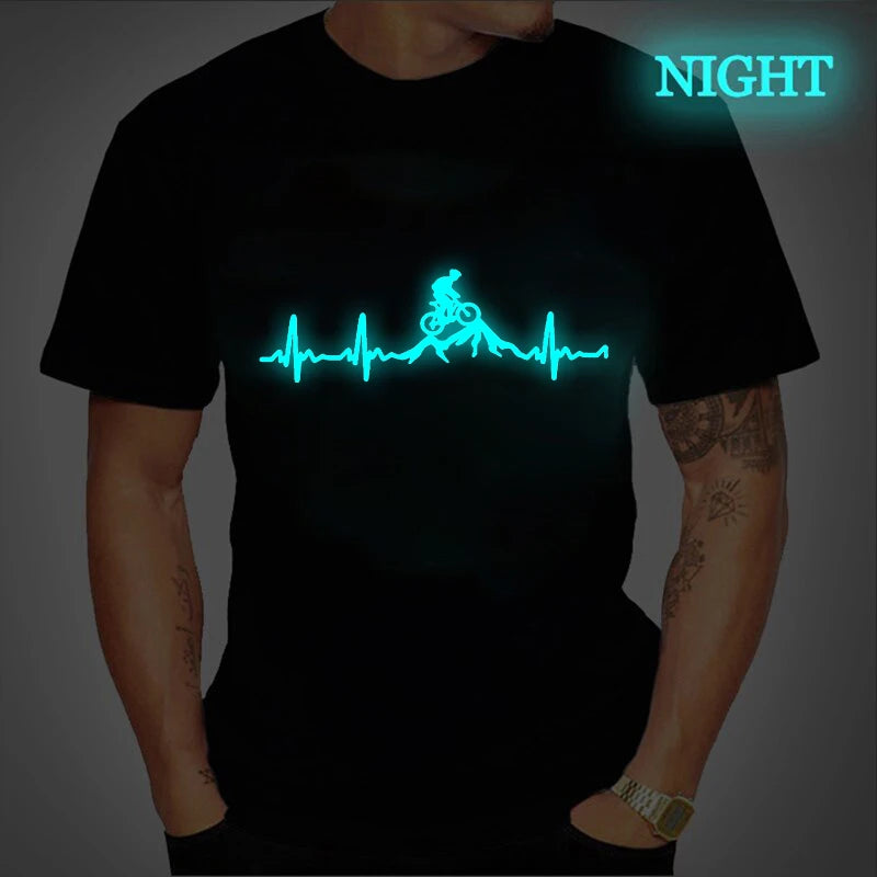 Men's Brand T-shirts Mountain Bike Heartbeat Biking Print Graphic Luminous Summer Tshirts Streetwear Ulzzang Harajuku T-Shirt