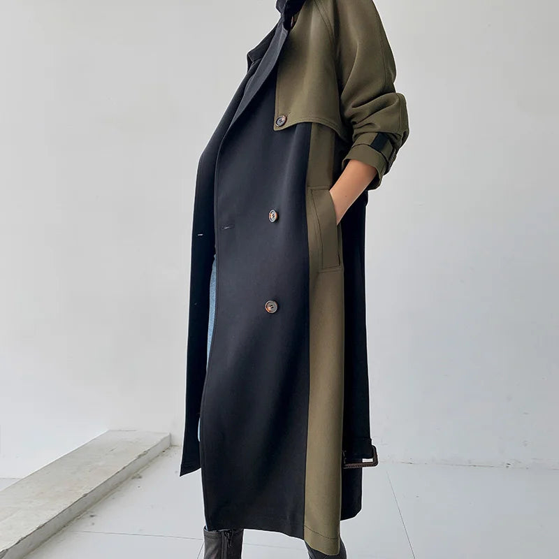 European American Top Quality Autumn spring Trench Coat women Long Coat Simple Chic Classic Female Windbreaker FY112
