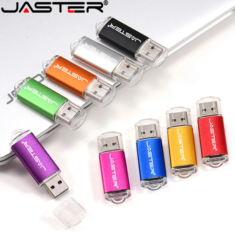 JASTER New Creative With Key Chain USB 2.0 Flash Drive 128GB 64GB 32GB 16GB 8GB 4GB Pendrive Fashion 9 Colors U Stick Gift
