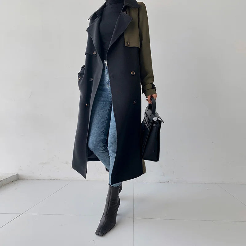 European American Top Quality Autumn spring Trench Coat women Long Coat Simple Chic Classic Female Windbreaker FY112