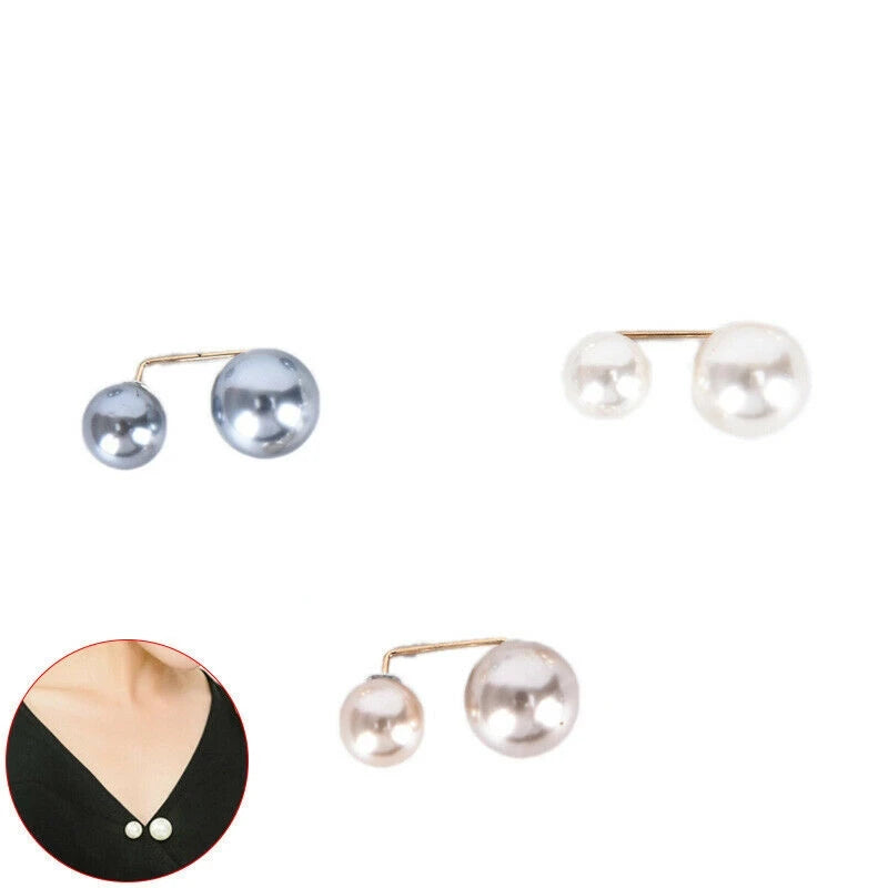 3Pcs/Set Double Pearl Pins for Women Designer Female Brooches Clothes Accessories Simulated Pearl Knit Shirt Jewelry