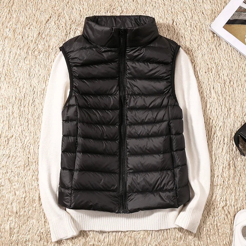 New Women Sleeveless Women's Ultra Light Down Vests Slim Jacket Girl Gilet Lightweight Windproof Warm Waistcoat Portable