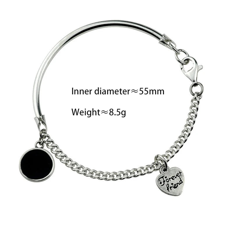 ANENJERY Hip Hop Love Heart-Shaped Bracelet for Women Round Black Disc Bangles Gothic Streetwear Trend Cool Accessories Jewelry