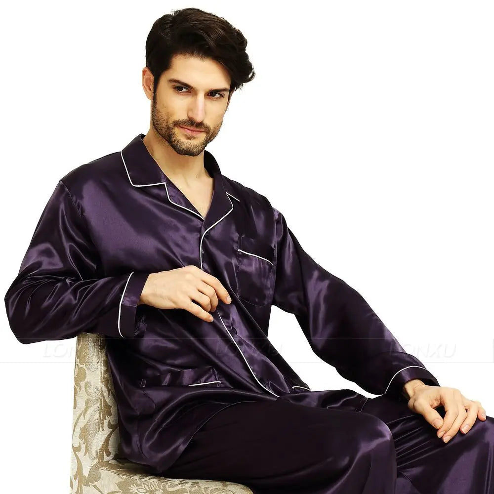 Mens Silk Satin Pajamas Pyjamas Set Sleepwear Set Loungewear U.S. S,M,L,XL,XXL,XXXL,4XL__Fits All Seasons