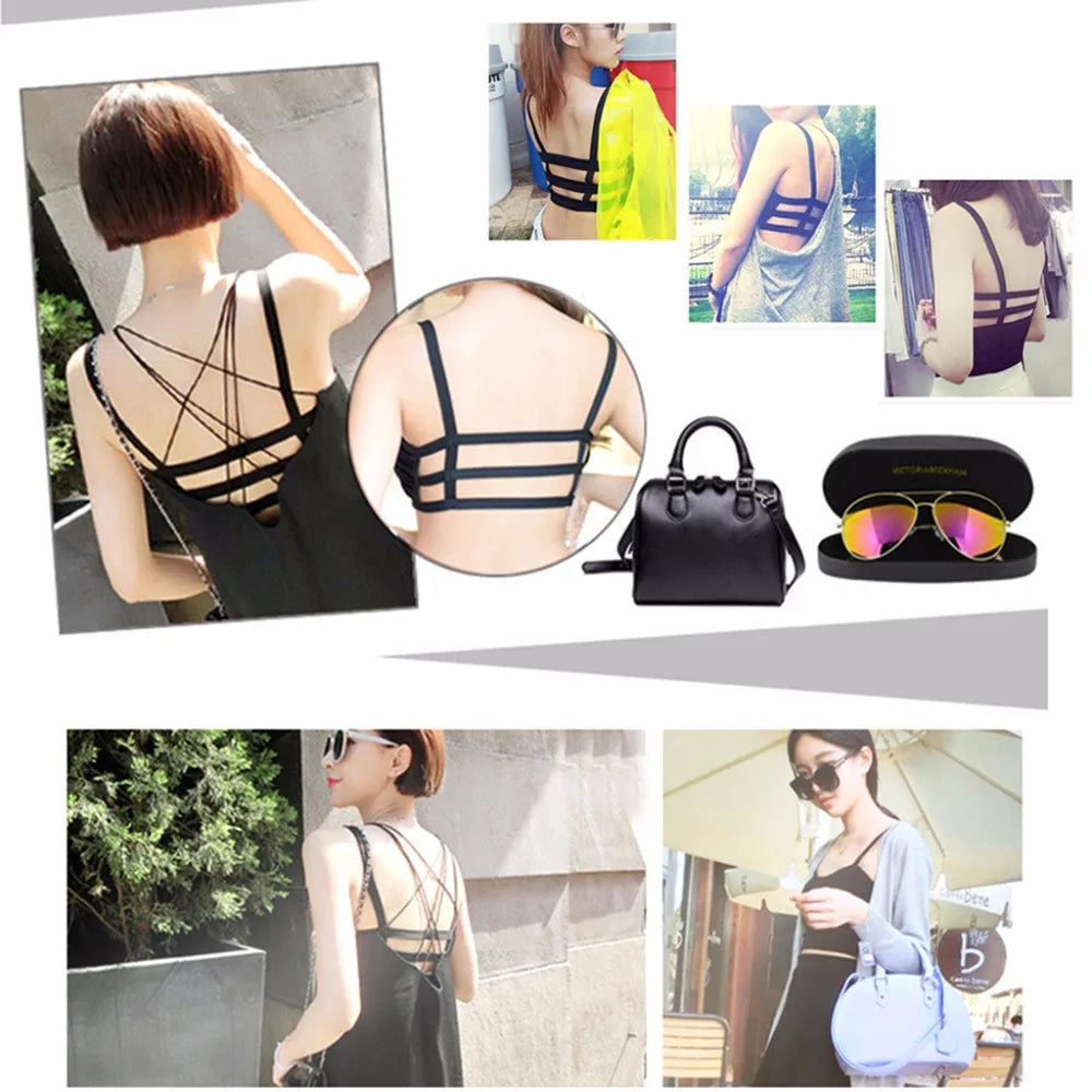 KLV Women Sling Camisole Stretchable U-Neck Slim Sexy Back Strappy Tank Tops