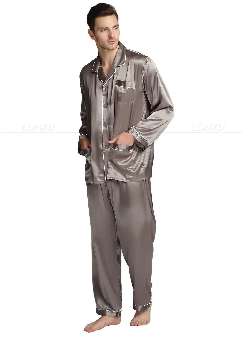 Mens Silk Satin Pajamas Pyjamas Set Sleepwear Set Loungewear U.S. S,M,L,XL,XXL,XXXL,4XL__Fits All Seasons