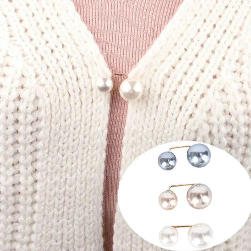 3Pcs/Set Double Pearl Pins for Women Designer Female Brooches Clothes Accessories Simulated Pearl Knit Shirt Jewelry