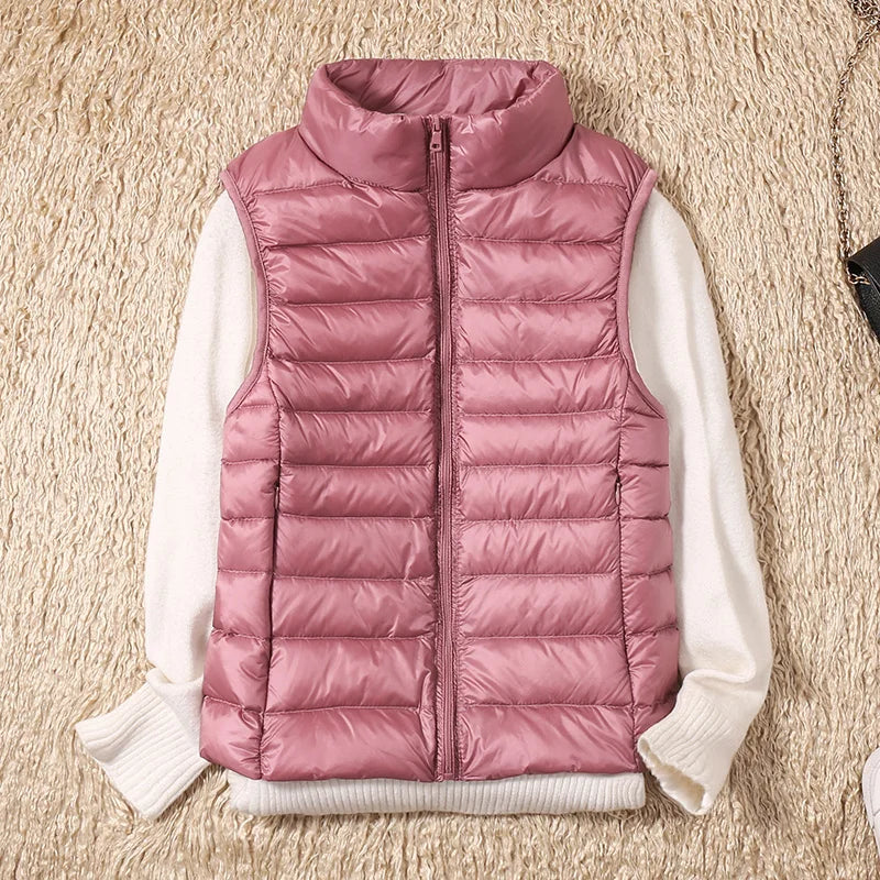 New Women Sleeveless Women's Ultra Light Down Vests Slim Jacket Girl Gilet Lightweight Windproof Warm Waistcoat Portable