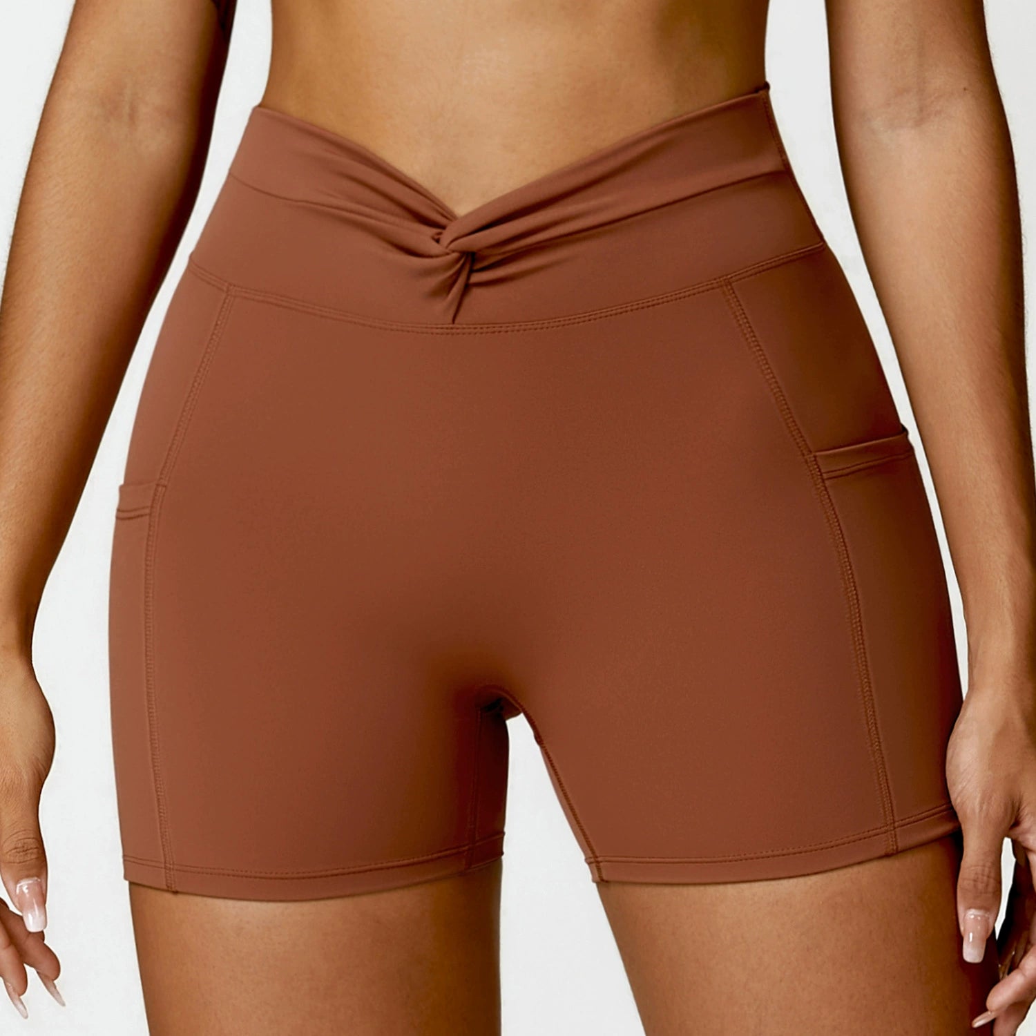 Fashion Pocket Nude Feel Tight Yoga Shorts Casual Outdoor Running Exercise Shorts Women's Hip Raise Fitness Pants