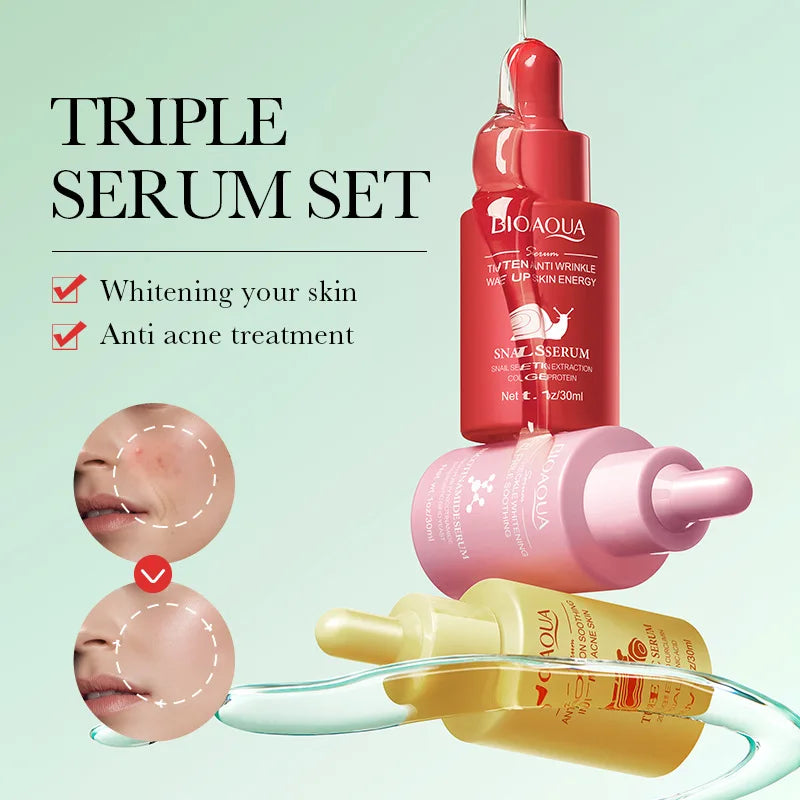 3pcs/set BIOAQUA Turmeric Snail Nicotinamide Facial Essence Moisturizing Anti Wrinkle Whitening Face Serum Skin Care Products