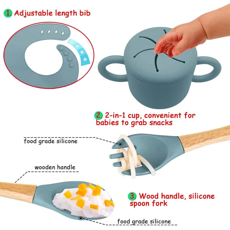 6Pcs Baby Silicone Feeding Set Personalized Names Kids Tableware Children's Dishes Set Sucker Bowl Maternal and Infant Supplies