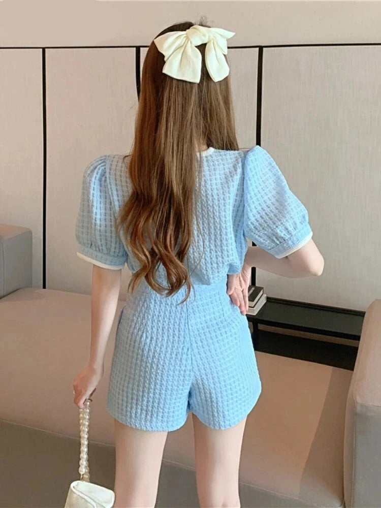 2023 Summer Women's Short Sets Korean Style Fashion Short Sleeve Top and Shorts 2 Piece Set Outfit Suit with Shorts for Women