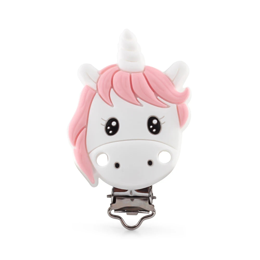 3pcs Silicone Pacifier Clips Teether Bear Fox Unicorn Baby Teething Teether Clip Necklace Beads Tool Nurs Accessories Food Grade