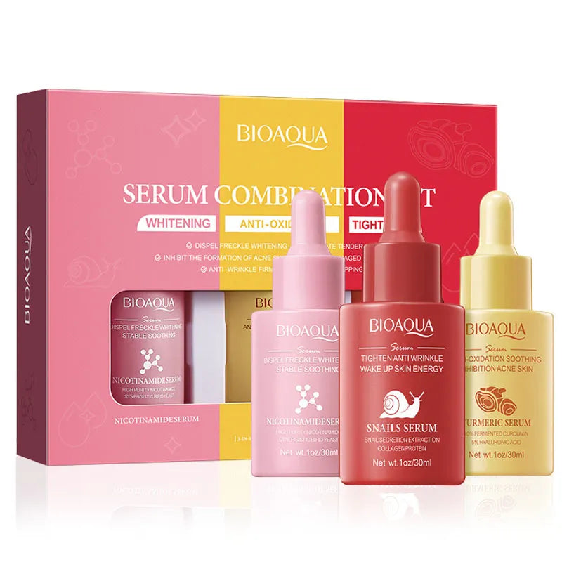 3pcs/set BIOAQUA Turmeric Snail Nicotinamide Facial Essence Moisturizing Anti Wrinkle Whitening Face Serum Skin Care Products