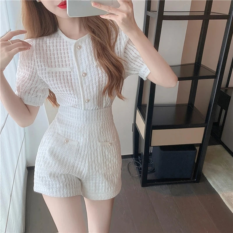 2023 Summer Women's Short Sets Korean Style Fashion Short Sleeve Top and Shorts 2 Piece Set Outfit Suit with Shorts for Women