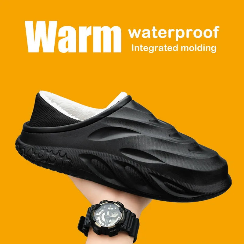 New Fashion Cotton Clogs Slippers Men Winter Warm Home Cotton Shoes Waterproof Garden Shoes Indoor Slip On Shoes For Men