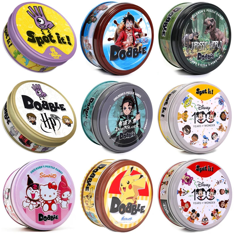 28 Styles Double juego Card Dobble Card Game Table Board Game for Dobbles Kids HP Metal Box Card Matching Toys for Childrens