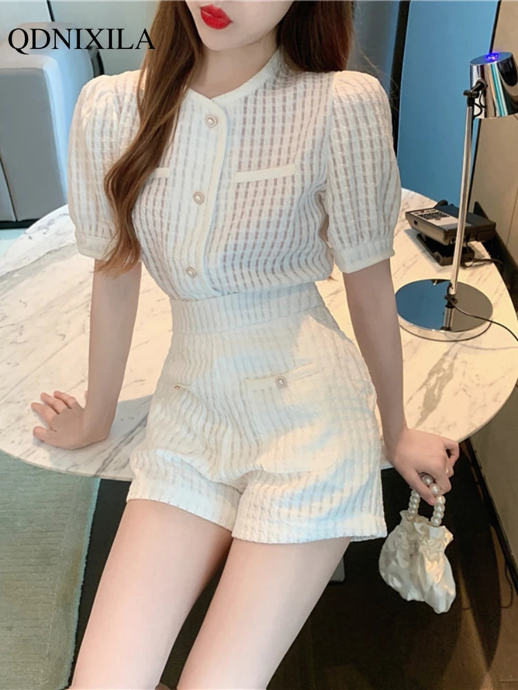 2023 Summer Women's Short Sets Korean Style Fashion Short Sleeve Top and Shorts 2 Piece Set Outfit Suit with Shorts for Women