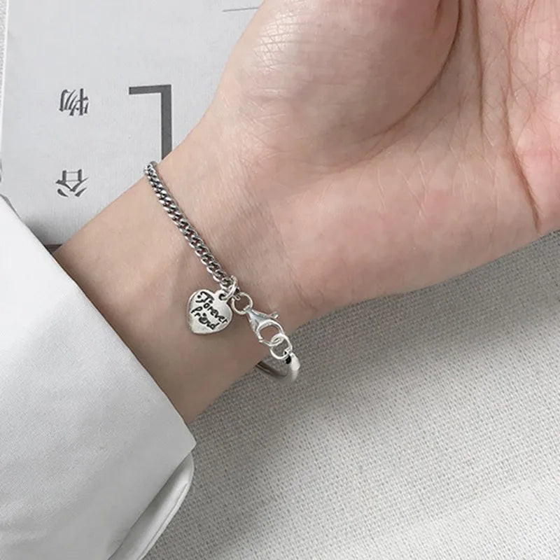ANENJERY Hip Hop Love Heart-Shaped Bracelet for Women Round Black Disc Bangles Gothic Streetwear Trend Cool Accessories Jewelry