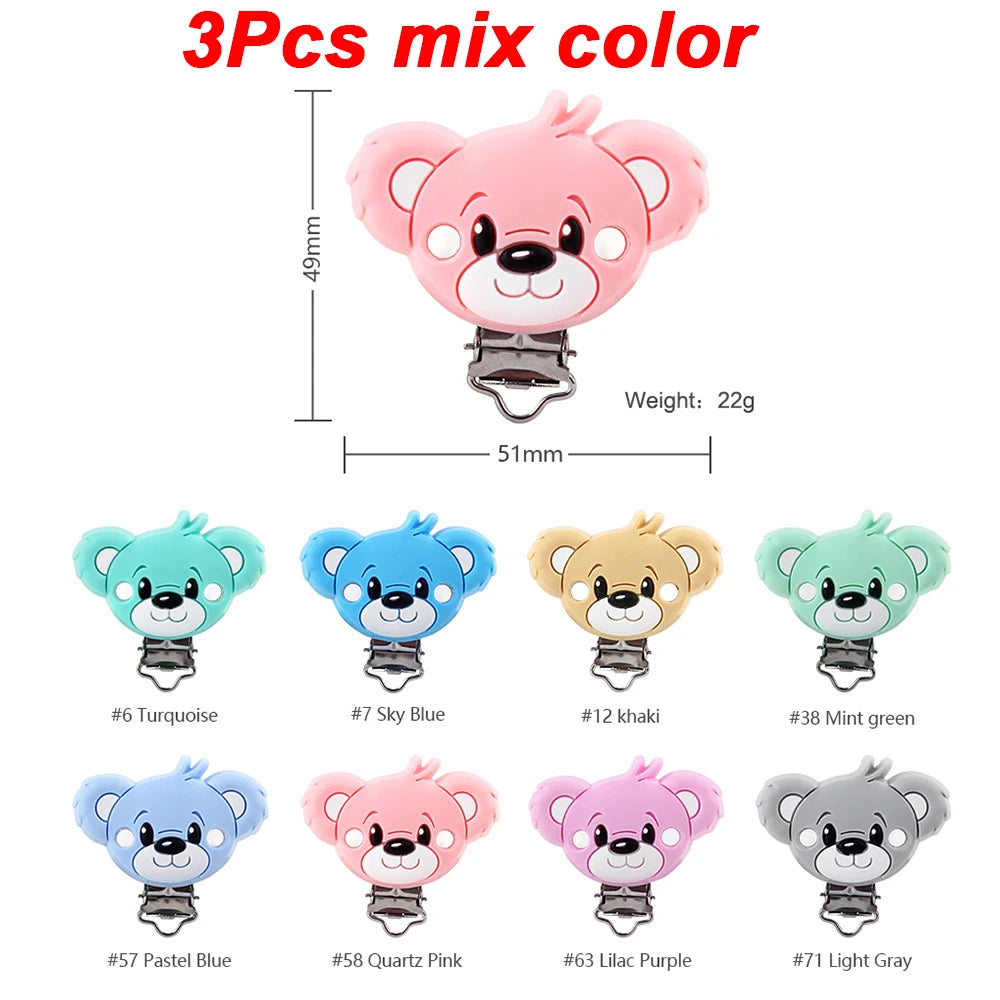 3pcs Silicone Pacifier Clips Teether Bear Fox Unicorn Baby Teething Teether Clip Necklace Beads Tool Nurs Accessories Food Grade