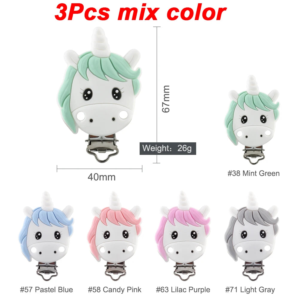 3pcs Silicone Pacifier Clips Teether Bear Fox Unicorn Baby Teething Teether Clip Necklace Beads Tool Nurs Accessories Food Grade