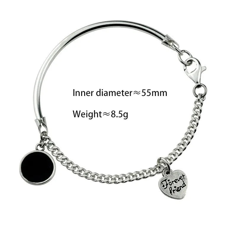 ANENJERY Hip Hop Love Heart-Shaped Bracelet for Women Round Black Disc Bangles Gothic Streetwear Trend Cool Accessories Jewelry