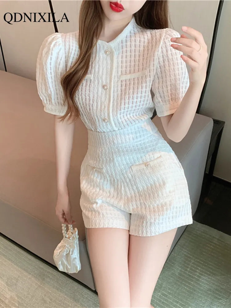 2023 Summer Women's Short Sets Korean Style Fashion Short Sleeve Top and Shorts 2 Piece Set Outfit Suit with Shorts for Women