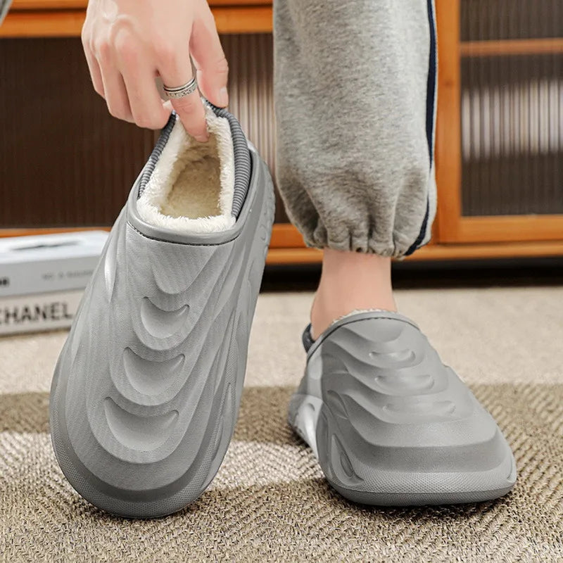 New Fashion Cotton Clogs Slippers Men Winter Warm Home Cotton Shoes Waterproof Garden Shoes Indoor Slip On Shoes For Men