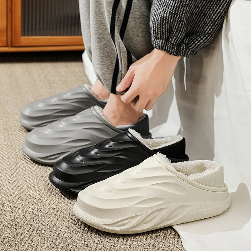 New Fashion Cotton Clogs Slippers Men Winter Warm Home Cotton Shoes Waterproof Garden Shoes Indoor Slip On Shoes For Men