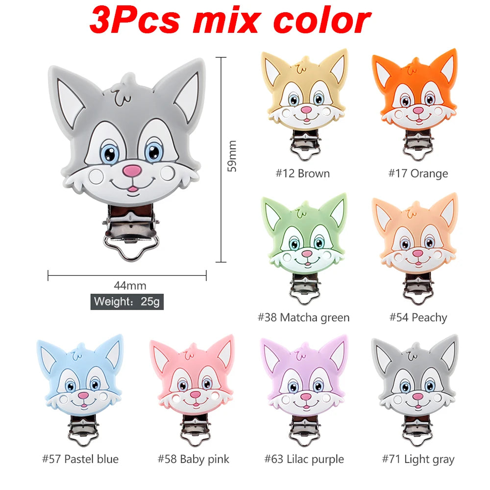 3pcs Silicone Pacifier Clips Teether Bear Fox Unicorn Baby Teething Teether Clip Necklace Beads Tool Nurs Accessories Food Grade