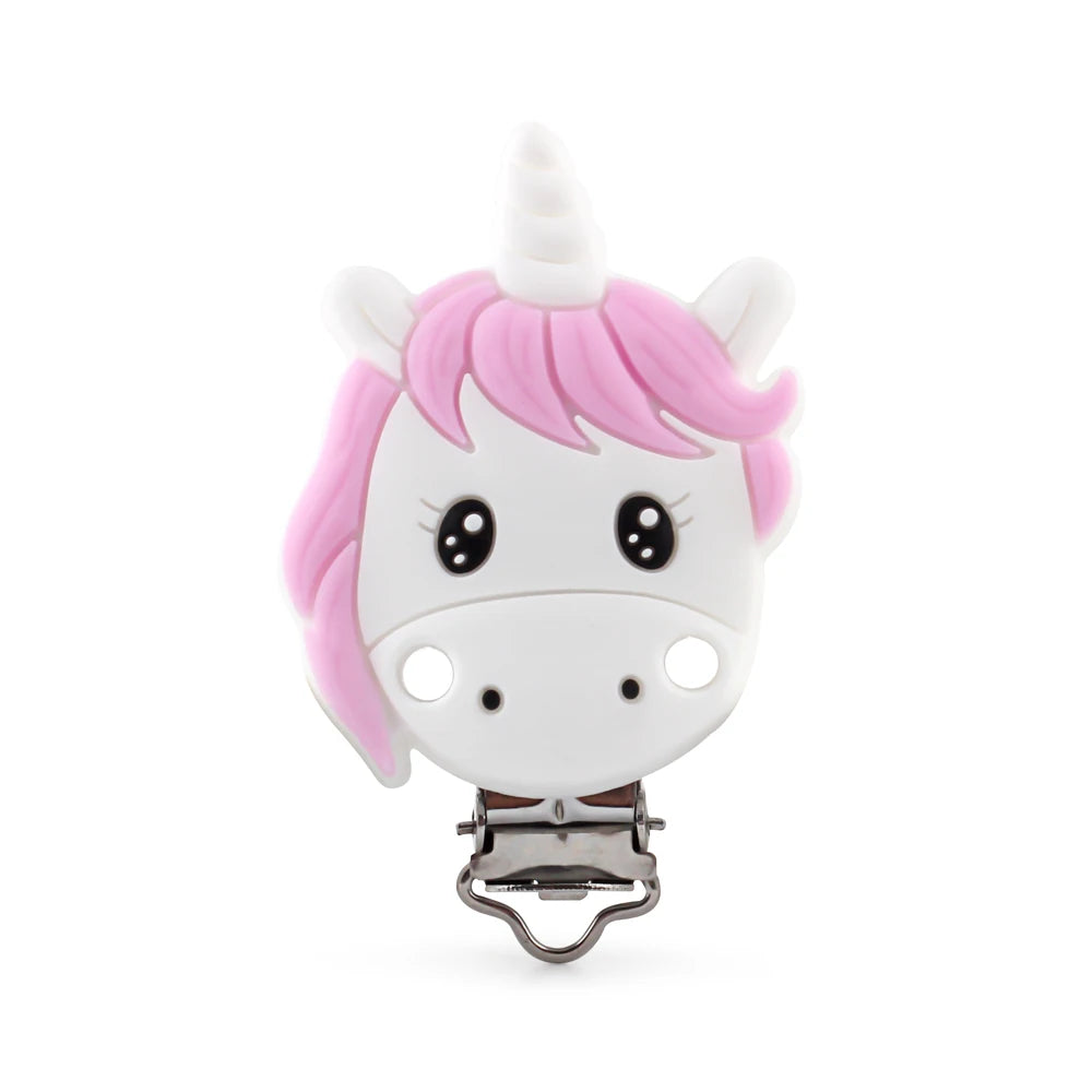 3pcs Silicone Pacifier Clips Teether Bear Fox Unicorn Baby Teething Teether Clip Necklace Beads Tool Nurs Accessories Food Grade