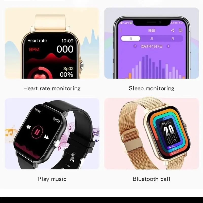 For Android OS IOS Phone Color Screen Full Touch Custom Dial Smart Watch Women Bluetooth Call SmartWatch Men 2024 New