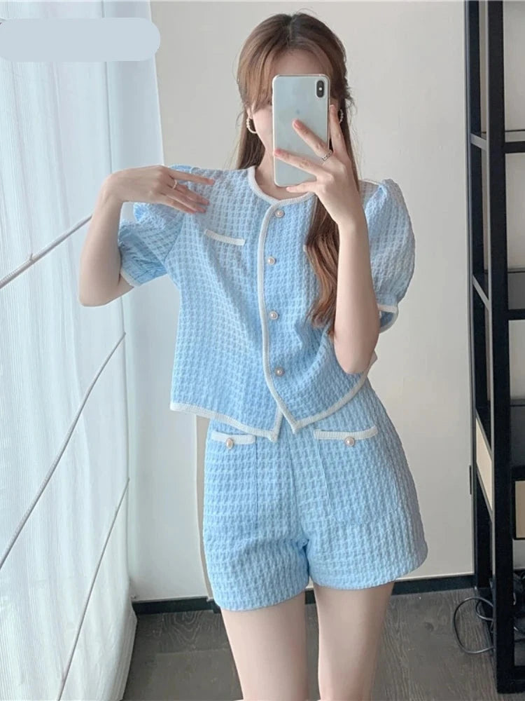 2023 Summer Women's Short Sets Korean Style Fashion Short Sleeve Top and Shorts 2 Piece Set Outfit Suit with Shorts for Women