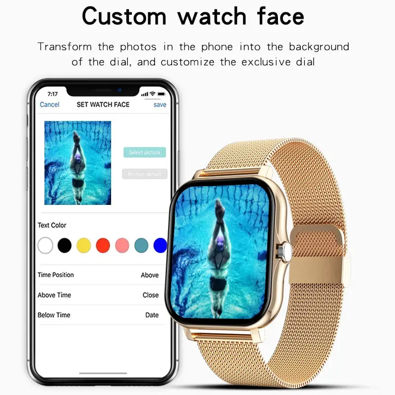 For Android OS IOS Phone Color Screen Full Touch Custom Dial Smart Watch Women Bluetooth Call SmartWatch Men 2024 New