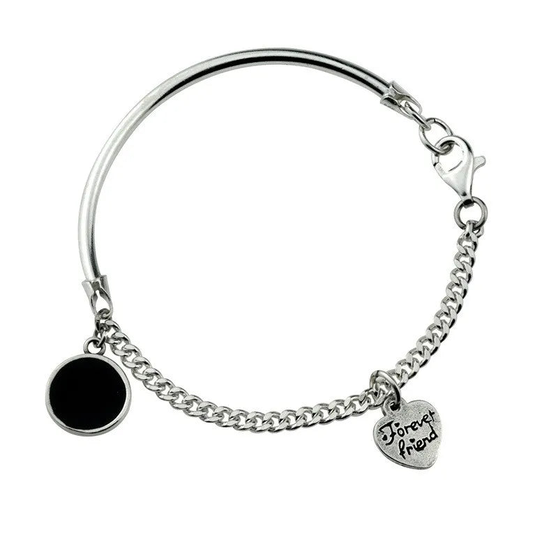 ANENJERY Hip Hop Love Heart-Shaped Bracelet for Women Round Black Disc Bangles Gothic Streetwear Trend Cool Accessories Jewelry