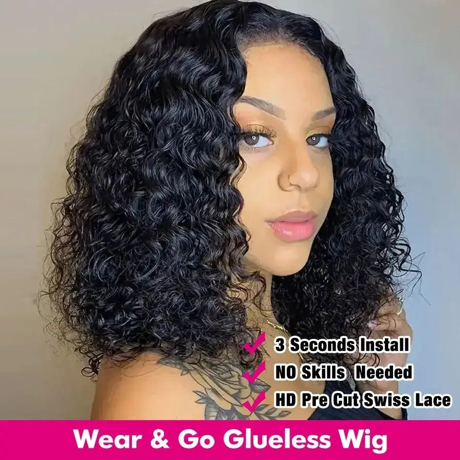 Glueless Wig Brazilian Short Bob Wig Kinky Curly Lace Front Human Hair Wigs 13x4 Transparent Closure Wig Cheveux Humain Perruque