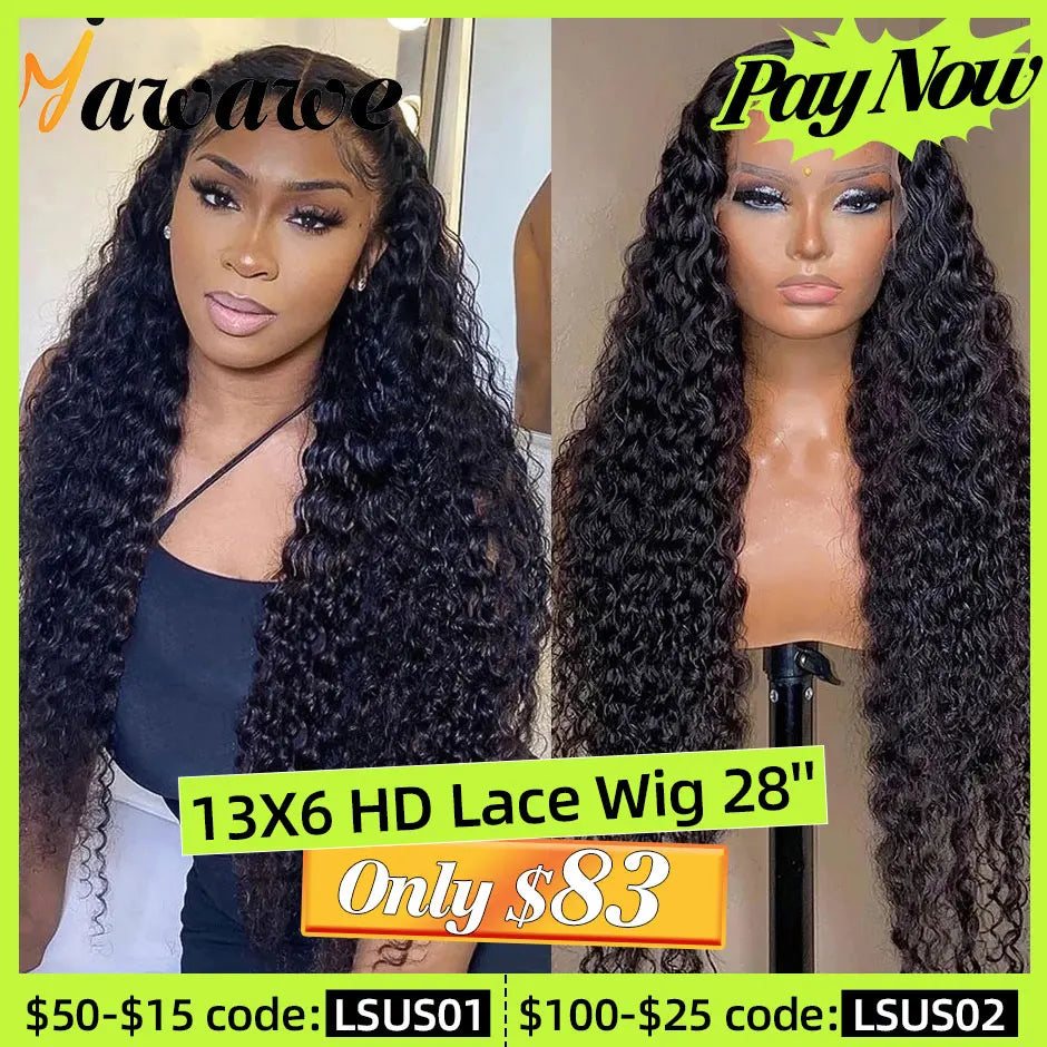 YAWAWE Water Wave 13x6HD Lace Frontal Wigs Brazilian Human Hair Wigs For Women Deep Curly Wear Go Glueless Wig preplucked Precut
