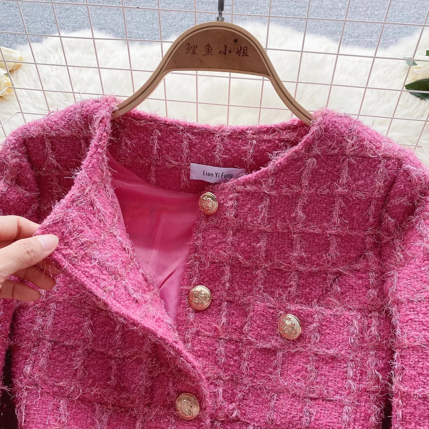 Autumn Winter 2 Piece Set Women Woolen Tweed Blazer Short Jacket Coat + Midi Pencil Skirt Suits Office Work Lady Wear Outfits