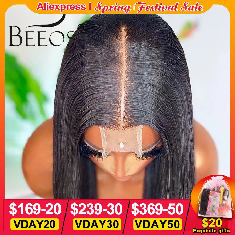 Glueless 2x6 HD Lace Closure Wigs Straight Deep Parting Human Hair HD Transparent Lace Front Closure Wear Go Wigs For Women