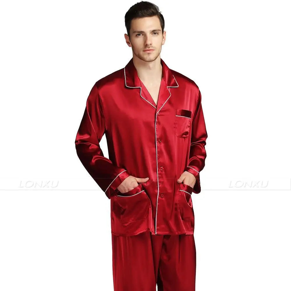 Mens Silk Satin Pajamas Pyjamas Set Sleepwear Set Loungewear U.S. S,M,L,XL,XXL,XXXL,4XL__Fits All Seasons