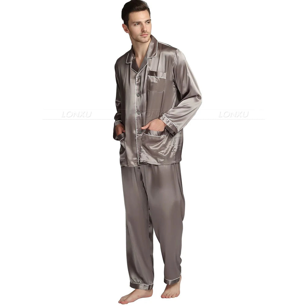 Mens Silk Satin Pajamas Pyjamas Set Sleepwear Set Loungewear U.S. S,M,L,XL,XXL,XXXL,4XL__Fits All Seasons