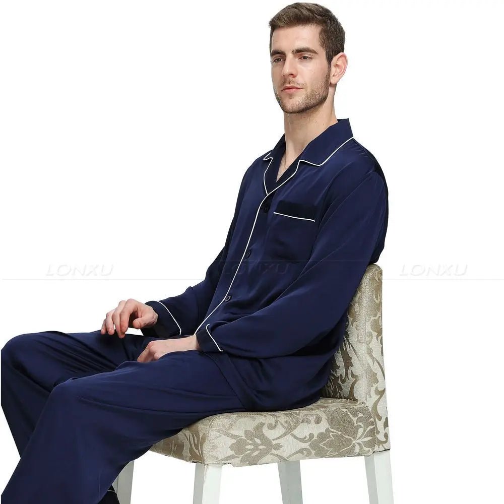 Mens Silk Satin Pajamas Pyjamas Set Sleepwear Set Loungewear U.S. S,M,L,XL,XXL,XXXL,4XL__Fits All Seasons