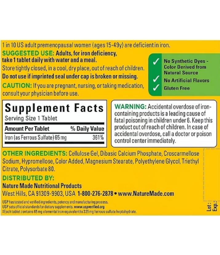 Nature Made Iron 65 mg - Essential Support for Red Blood Cell Formation